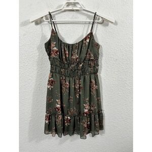 Trixxi Dress Womens Medium Green Floral Babydoll Mini Tunic Spaghetti Strap Y2K